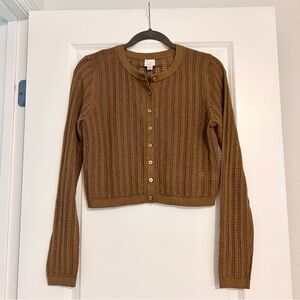 a new day Women’s Cropped Brown Button-Up Cardigan Sz M